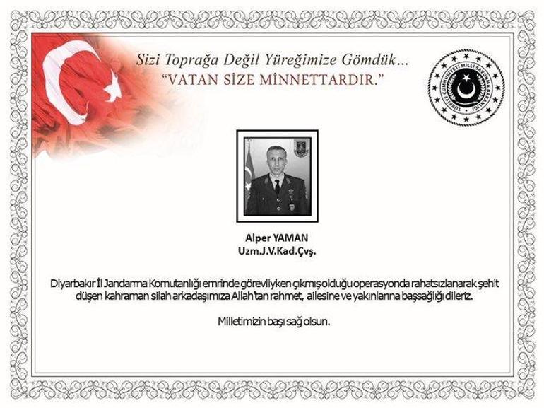 MSBden Diyarbakırda şehit olan Uzman Jandarma Yaman için başsağlığı  mesajı