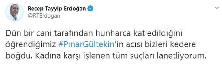 Son dakika... Cumhurbaşkanı Erdoğandan Pınar Gültekin paylaşımı