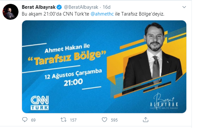 Bakan Albayrak, 21.00de CNN Türkte
