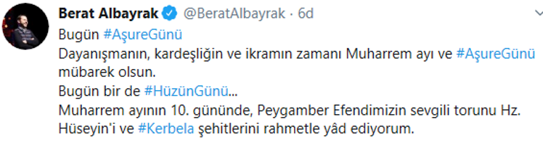 Bakan Albayraktan Muharrem Ayı ve Aşure Günü mesajı