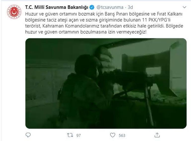 Son dakika... MSB duyurdu Sızma girişiminde bulunan 11 PKK’lı etkisiz hale getirildi