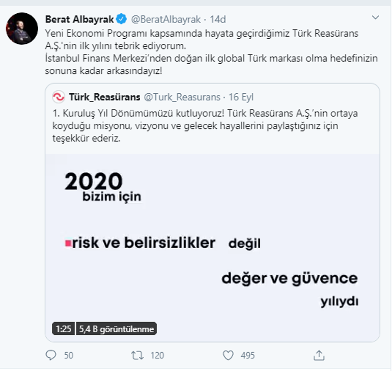 Bakan Albayraktan Türk Reasürans A.Ş açıklaması