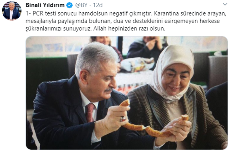 Son dakika: Binali Yıldırım ve eşi Semiha Yıldırım koronavirüsü yendi