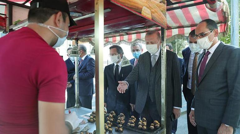 Cumhurbaşkanı Erdoğan Beşiktaşta kestaneciye uğradı