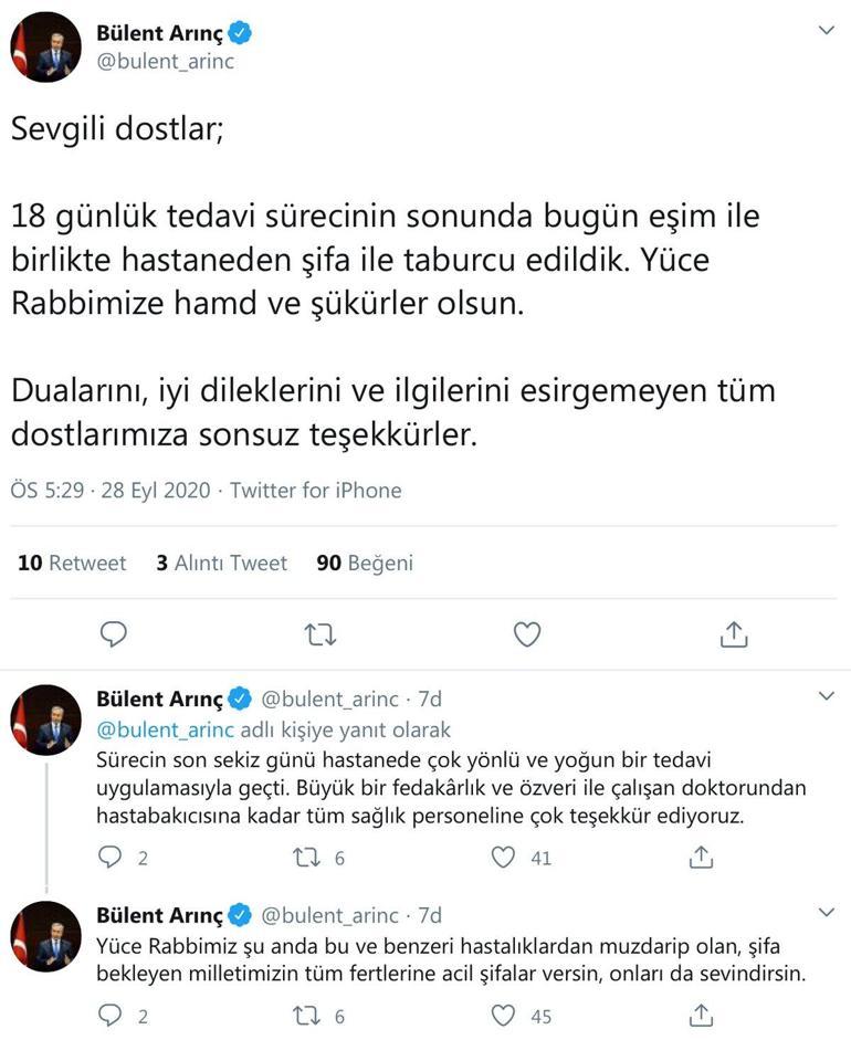 Son dakika Bülent Arınç ve eşi koronavirüsü yendi