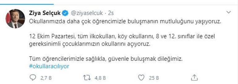 Son dakika:Okullar 12 Ekimde mi açılıyor, 2.3.4.8.ve 12.sınıflara okul ne zaman açılacak Hangi sınıflara okulla gidecekler