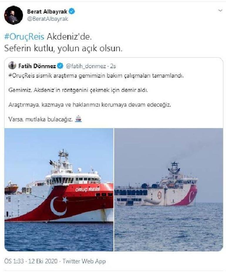 Bakan Albayraktan Oruç Reis açıklaması