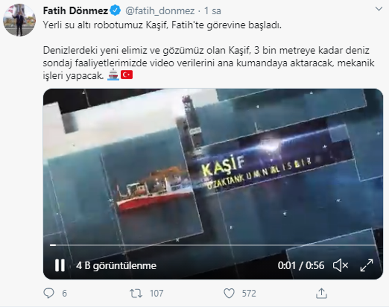 Bakan Dönmez, yerli su altı robotu Kaşifin görevine başladığını açıkladı