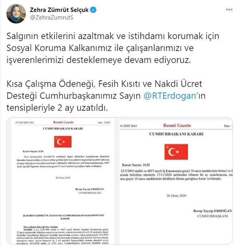 Son dakika... Kısa çalışma ödeneği ve işten çıkarma yasağı 2 ay uzatıldı