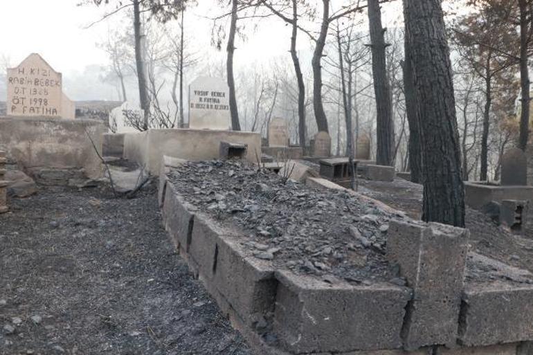 Söndürme çalışmalarının sürdüğü İskenderun’da Azganlık Şehitliği, yangından etkilenmedi