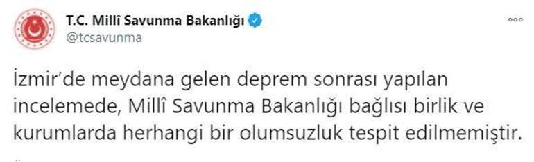 MSBden İzmirdeki depremle ilgili açıklama