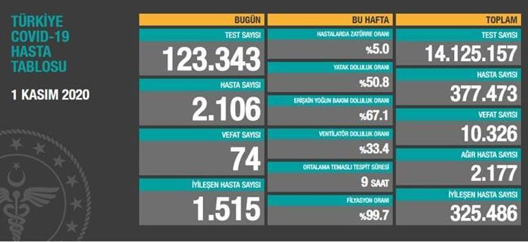 1 Kasım Pazar koronavirüs vaka sayısı ve ölü sayısını açıkladı Corona virüsü son tablo...