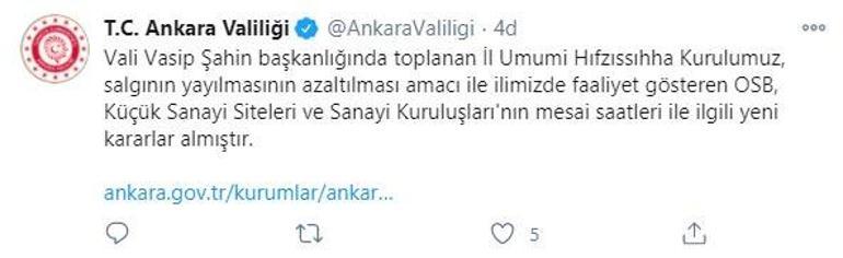 Son dakika: Ankarada flaş koronavirüs kararı  Mesai saatleri değişti