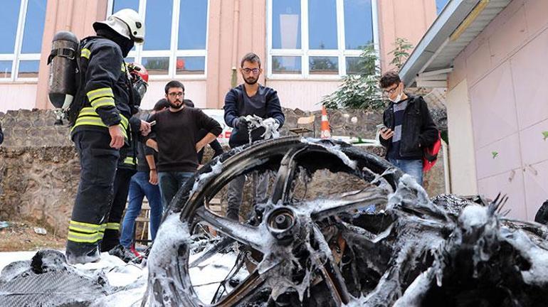 Gaziantepte üniversite öğrencilerinin geliştirdiği elektrikli  otomobil yandı
