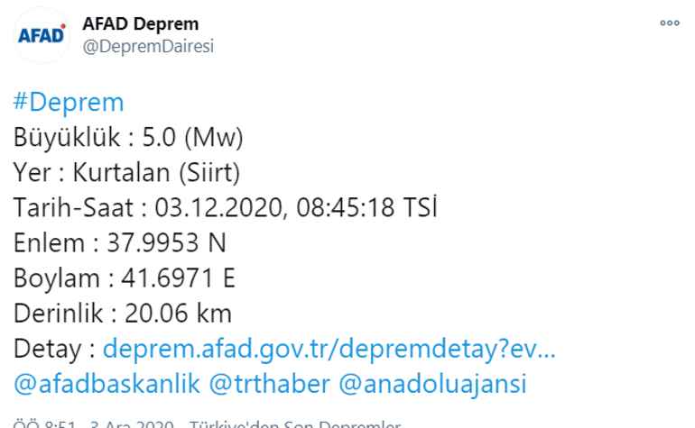 Son dakika Siirtte şiddetli deprem