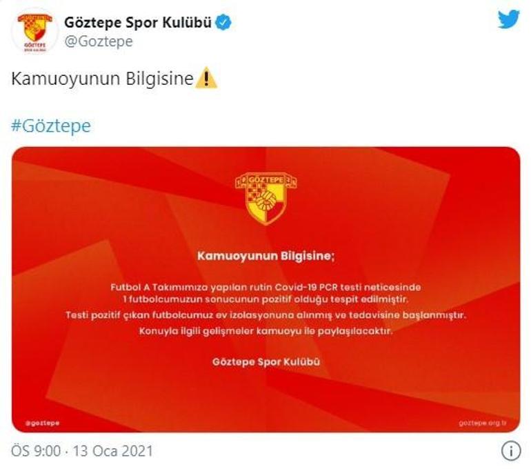 Son Dakika | Göztepede pozitif vaka