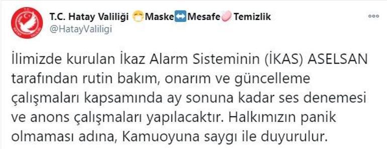 Hatay Valiliği’nden alarm sistemi duyurusu