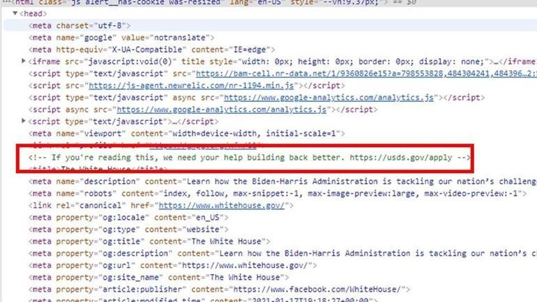 Son dakika: Beyaz Saray’ın yeni internet sitesinde gizli bir mesaj bulundu
