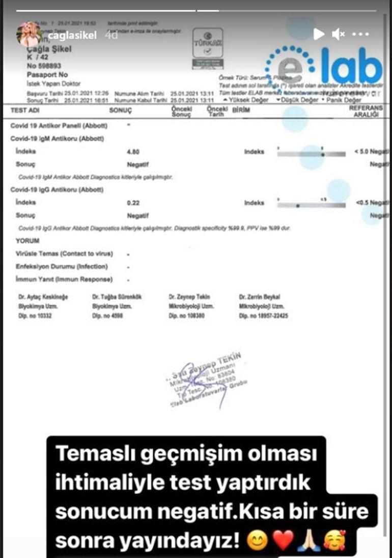 Çağla Şıkel: Koronavirüs test sonucum negatif