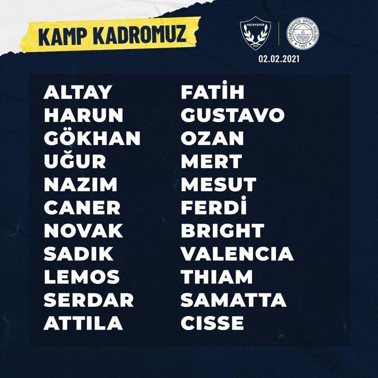Fenerbahçenin Hatayspor maçı kadrosu belli oldu Mesut Özil kadroya alındı