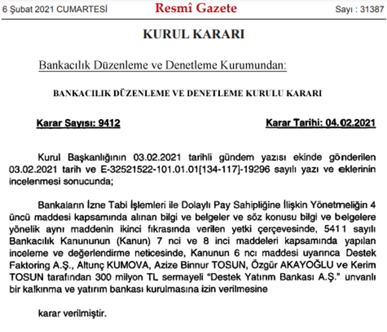 Türkiyede bir banka daha kuruldu Onay verildi...