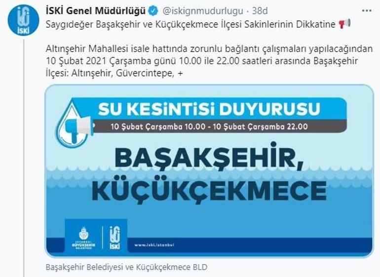 Son dakika... İSKİ duyurdu İstanbulun 2 ilçesinde su kesintisi