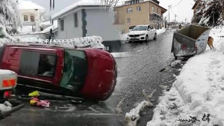 Sarıyerde dehşet Takla atan otomobilden böyle kurtuldular