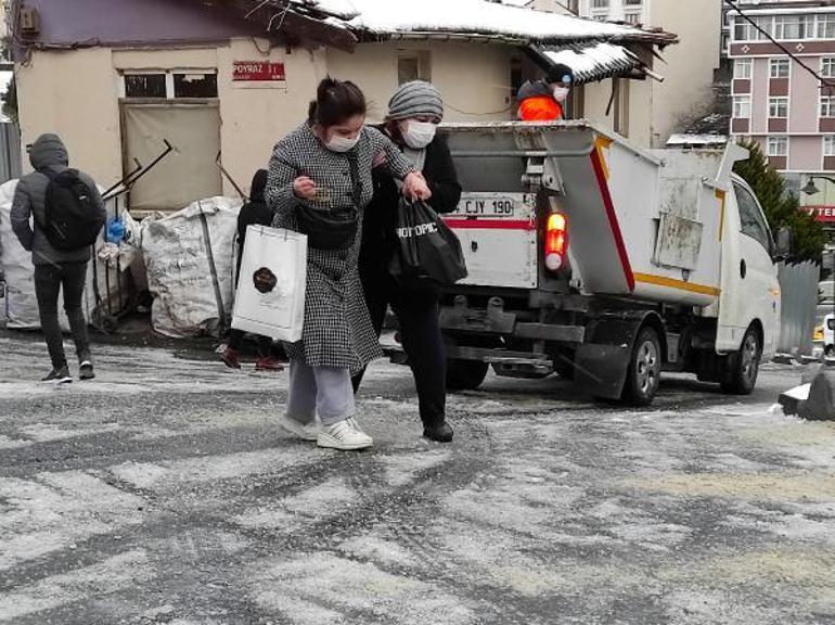 Şişlide yollar buz pistine döndü Yayalar zor anlar yaşadı