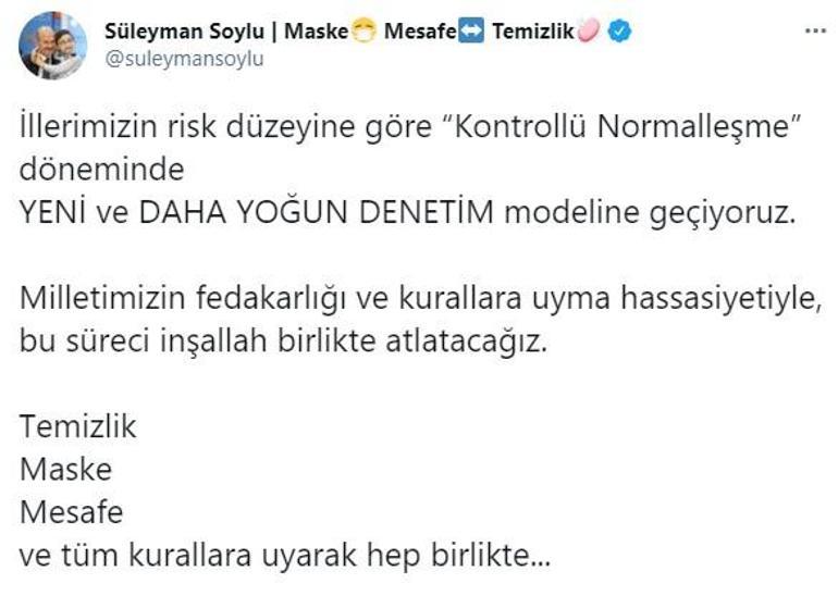 Son dakika... Bakan Soylu paylaştı Flaş kontrollü normalleşme açıklaması