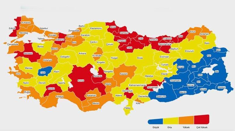 Düşük ve orta riskli iller - Yüksek ve çok yüksek riskli iller hangileri İşte, Türkiye koronavirüs risk haritası