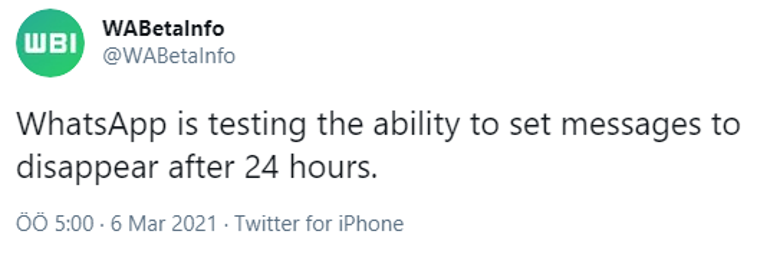 WhatsApptan kendi kendini silen mesajlar için somut hamle