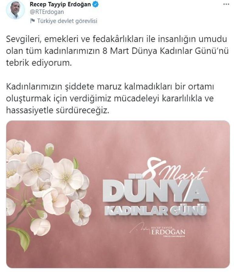 Son dakika... Cumhurbaşkanı Erdoğandan 8 Mart Dünya Kadınlar Günü paylaşımı