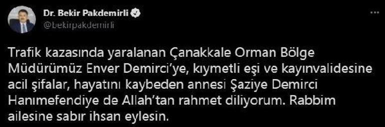 Çanakkale Orman Bölge Müdürü Demircinin kayınvalidesi de yaşamını kaybetti