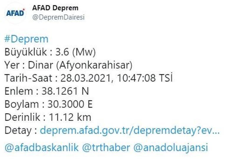 Afyonkarahisarda deprem AFAD ve Kandilliden peş peşe açıklamalar