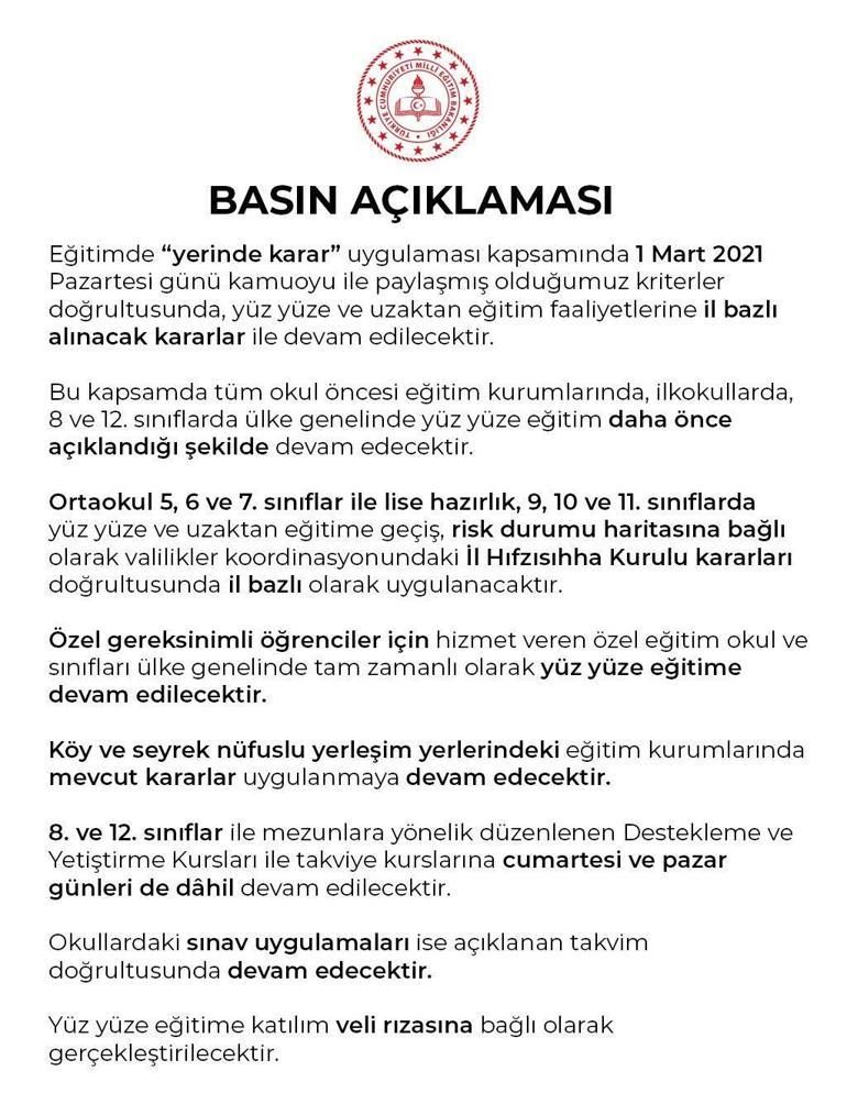 Son dakika MEBden yüz yüze eğitim açıklaması