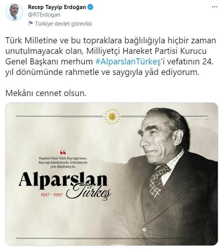 Cumhurbaşkanı Erdoğandan Alparslan Türkeş paylaşımı