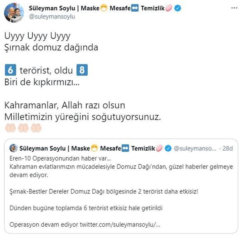 Bakan Soylu, güzel haberler gelmeye devam ediyor deyip paylaştı Sayı 8e yükseldi