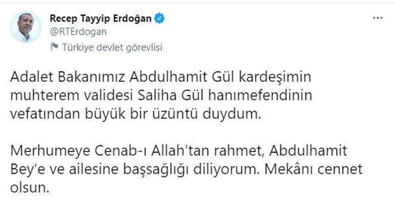 Cumhurbaşkanı Erdoğandan Adalet Bakanı Güle taziye mesajı
