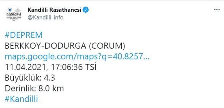 Son dakika... Çorumda 4.2 büyüklüğünde deprem