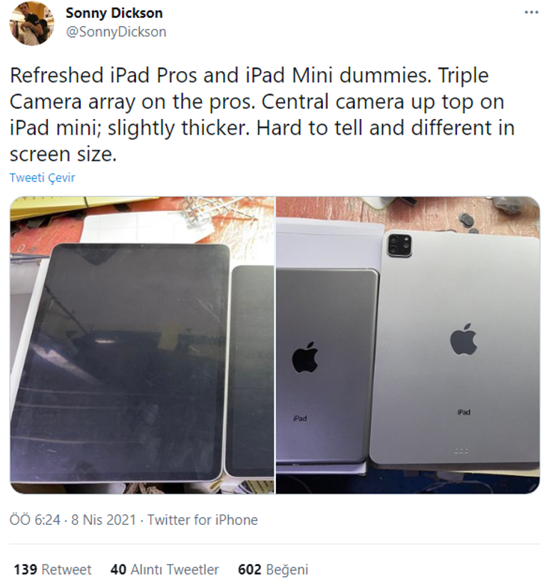 Appleın yolda olan iPad modelleri sızdırıldı Cihazlar canlı canlı göründü