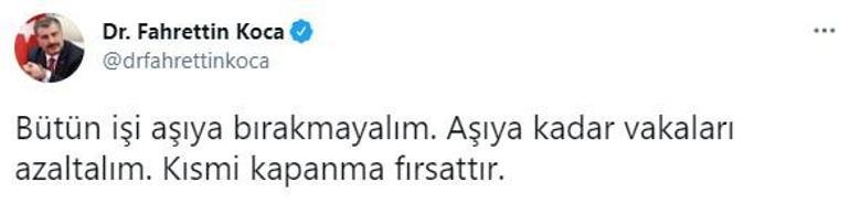 Sağlık Bakanı Kocadan kısmi kapanmada vakaların azaltılması çağrısı