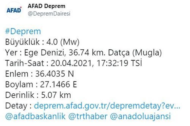 Son dakika... Datça açıklarında bir deprem daha AFAD ve Kandilliden açıklamalar