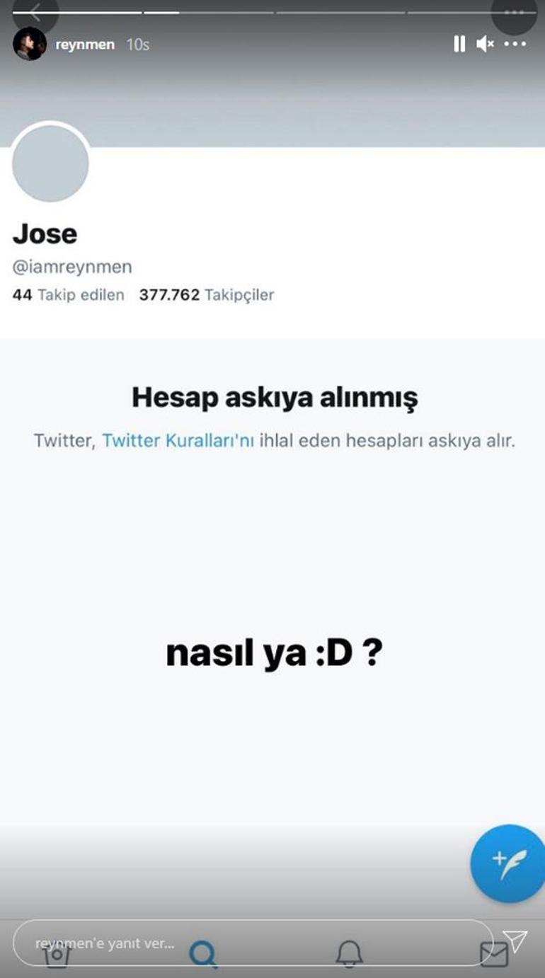 Reynmenin Twitter hesabı askıya alındı