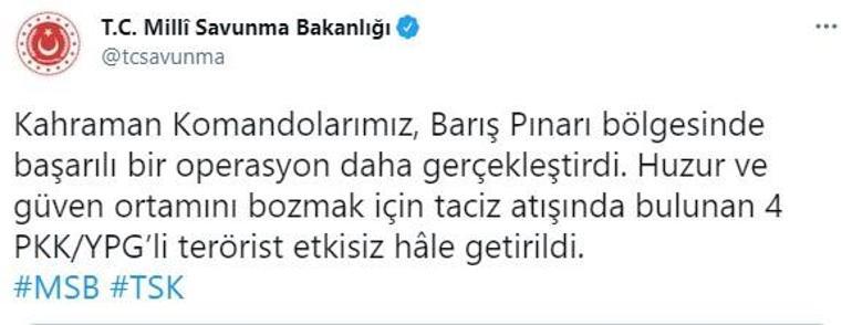 Son dakika... Taciz atışı yapan 4 PKKlı terörist etkisiz hale getirildi