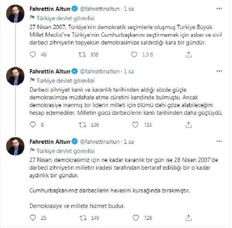 İletişim Başkanı Altundan 27 Nisan e-muhtıra açıklaması