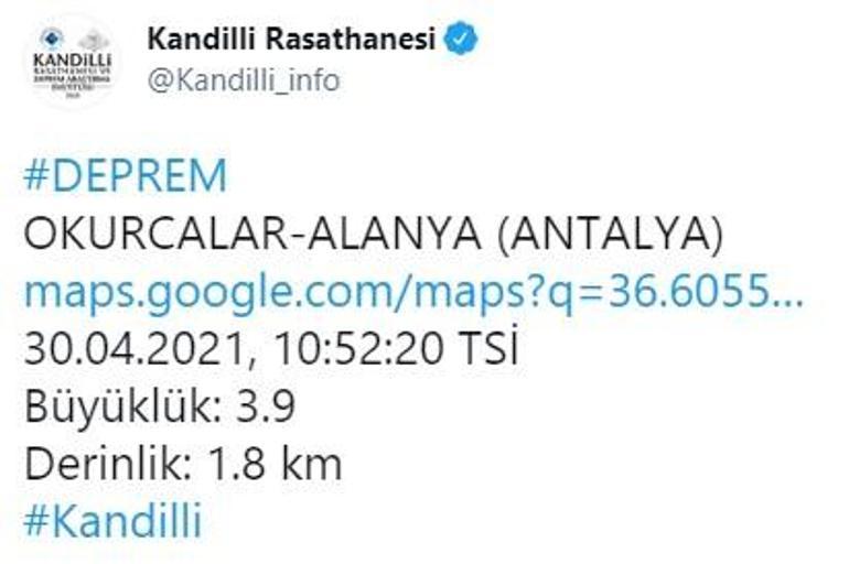 Son dakika haberi... Antalyada 4.0 büyüklüğünde deprem