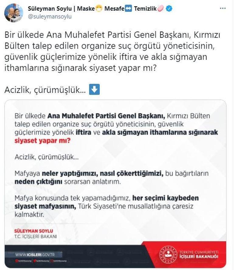 Son dakika... İçişleri Bakanı Süleyman Soyludan Kılıçdaroğluna Sedat Peker yanıtı
