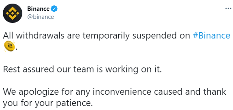 Binance geçici olarak para çekişlerini askıya aldı