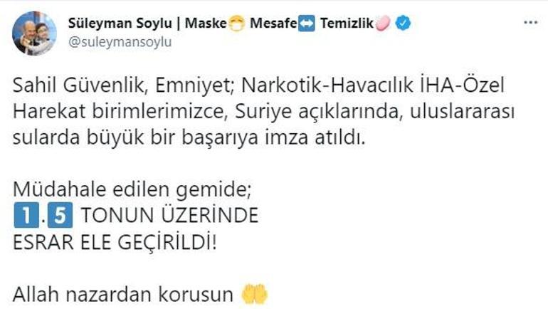 Son dakika... Bakan Soylu Büyük bir başarıya imza atıldı mesajıyla duyurdu