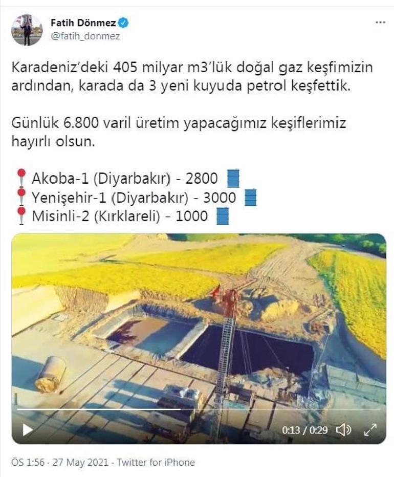 Bakan Dönmez: 3 yeni kuyuda petrol keşfettik